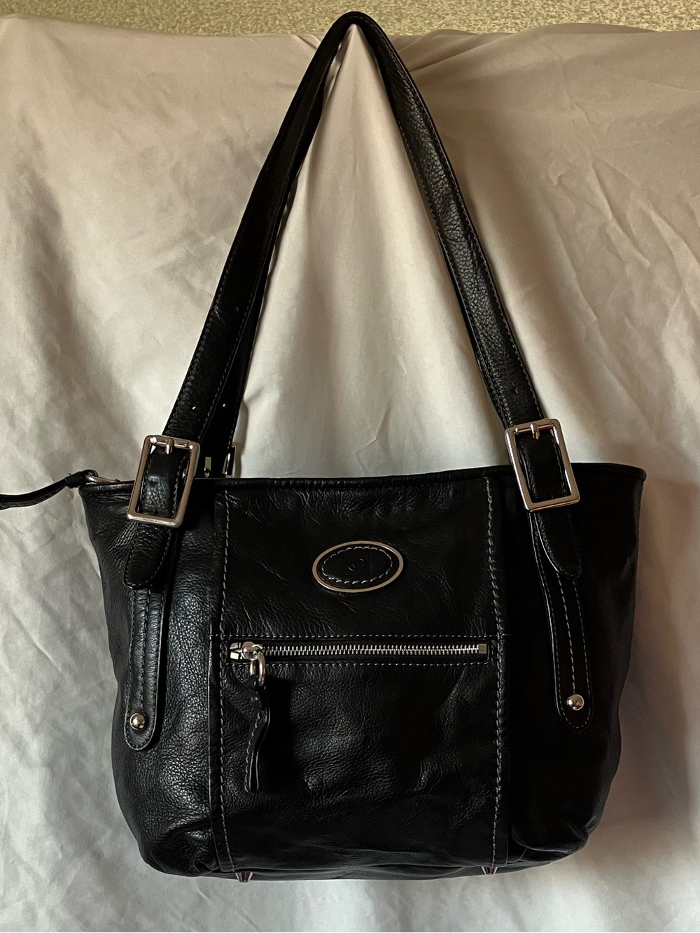 Giani Bernini Genuine Leather Tote Shoulder Bag Silver Hardware Multi Pocket